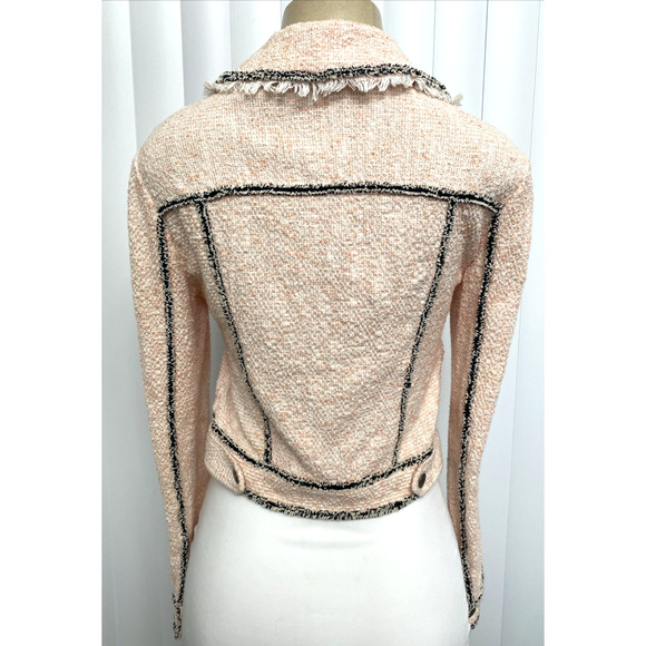 Veronica Beard Vita Tweed Jacket Pale Pink Crop Black Trim Button Fringe 2 XS - Picture 6 of 11